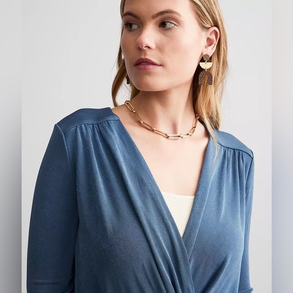 FREE PEOPLE Turnt Sheen Long Sleeve Slinky Bodysuit in Blue Metal Size S - Picture 4 of 12